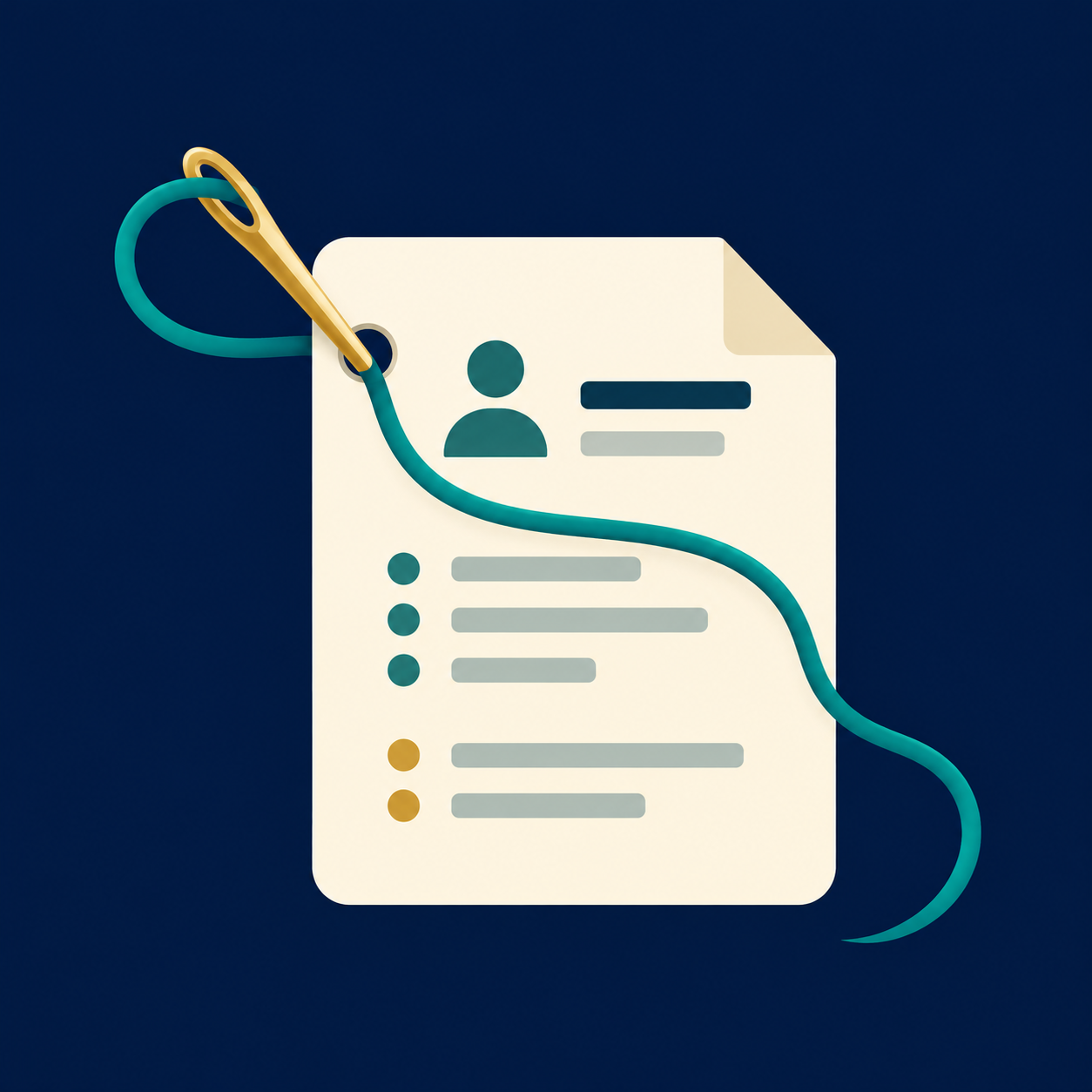 RoleReady icon: a threaded needle and flowing teal thread across a resume page